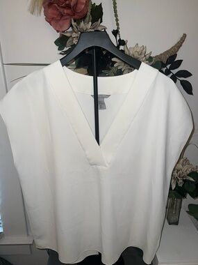 H&M White V-Neck Boxy Blouse
